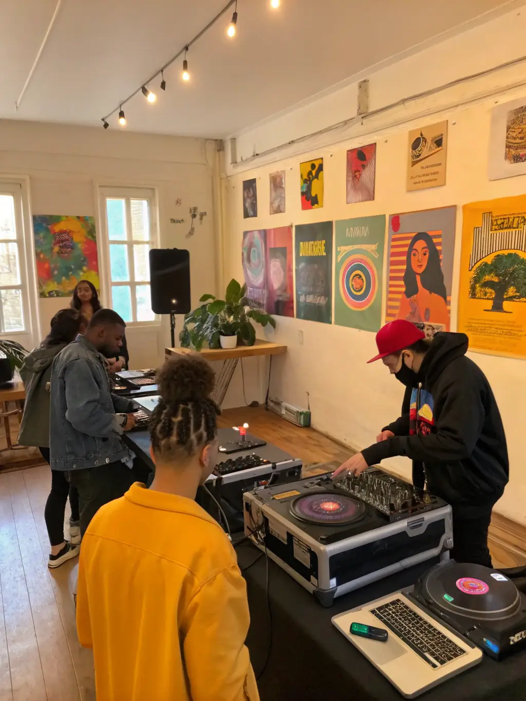 A photo of a BRANCHEZ LA GUITARE workshop, where participants are learning about music production and sound engineering from experienced professionals.